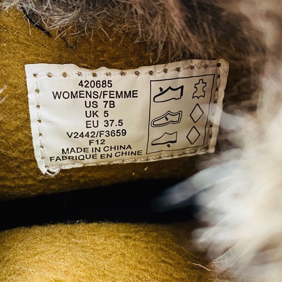 Womens 7B Land's End Winter Ankle Boots Tan Suede‎ Leather Faux Fur Moc Toe - Picture 9 of 9